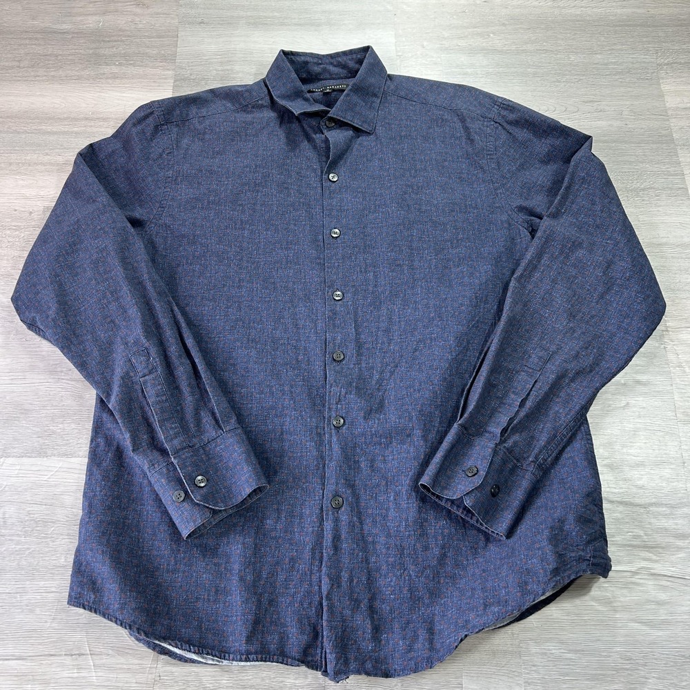 Robert Barakett Shirt Mens Medium Blue Polka Dot Long Sleeve Button Up Casual